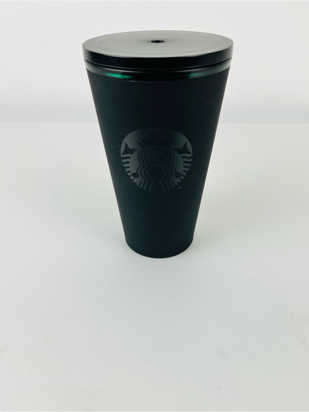 Starbucks Matte Black Acrylic Cold Cup with Emerald Logo & Rim Grande 16 oz.